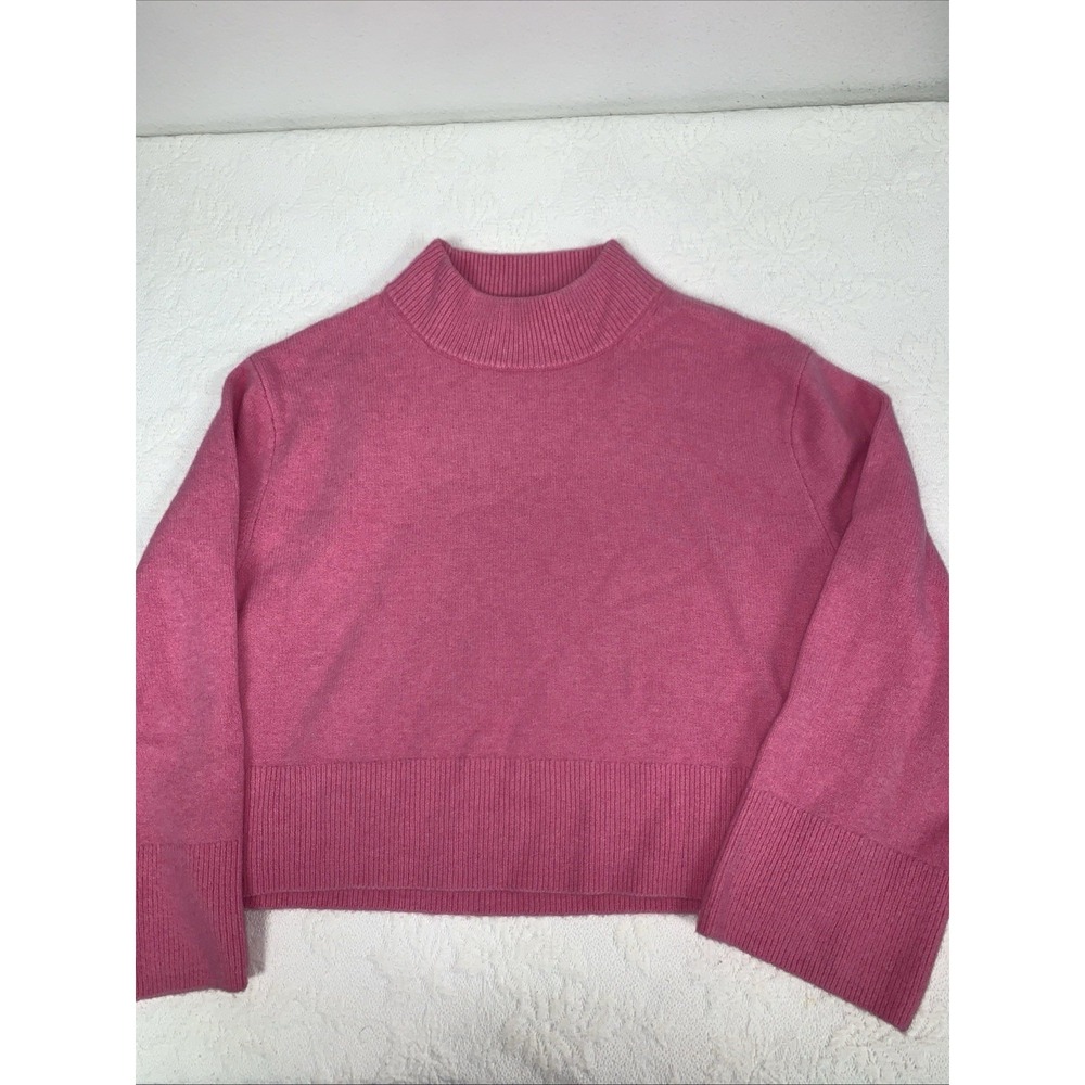 J. crew Chunky Cropped Sweater Relaxed Boxy Supersoft Yarn Pink Wool Blend M - Picture 1 of 10